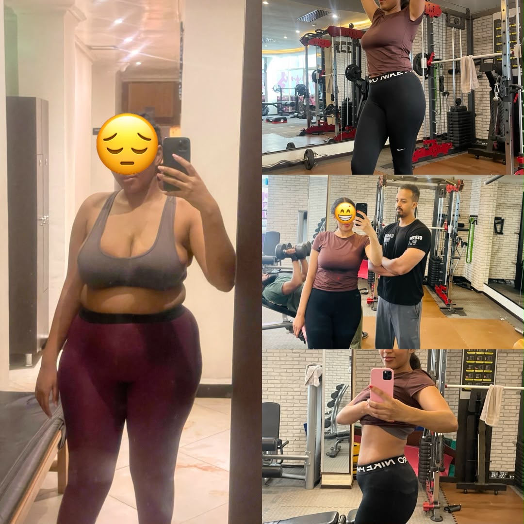 Client transformation — before and after photos from training with Coach Miki